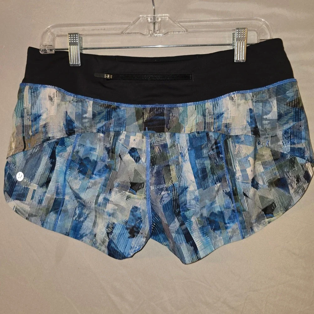 Lululemon Speed Up Short 8 Women Blue Black Abstract Print Running Athletic 2.5